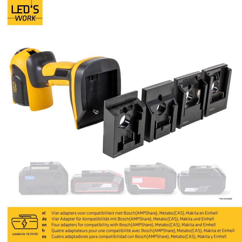 18V Accu Werklamp - 500 Lumen - Dimbaar - Koelwit 5000K - Inclusief Adapters - Voor Bosch, Makita, Einhell, Metabo