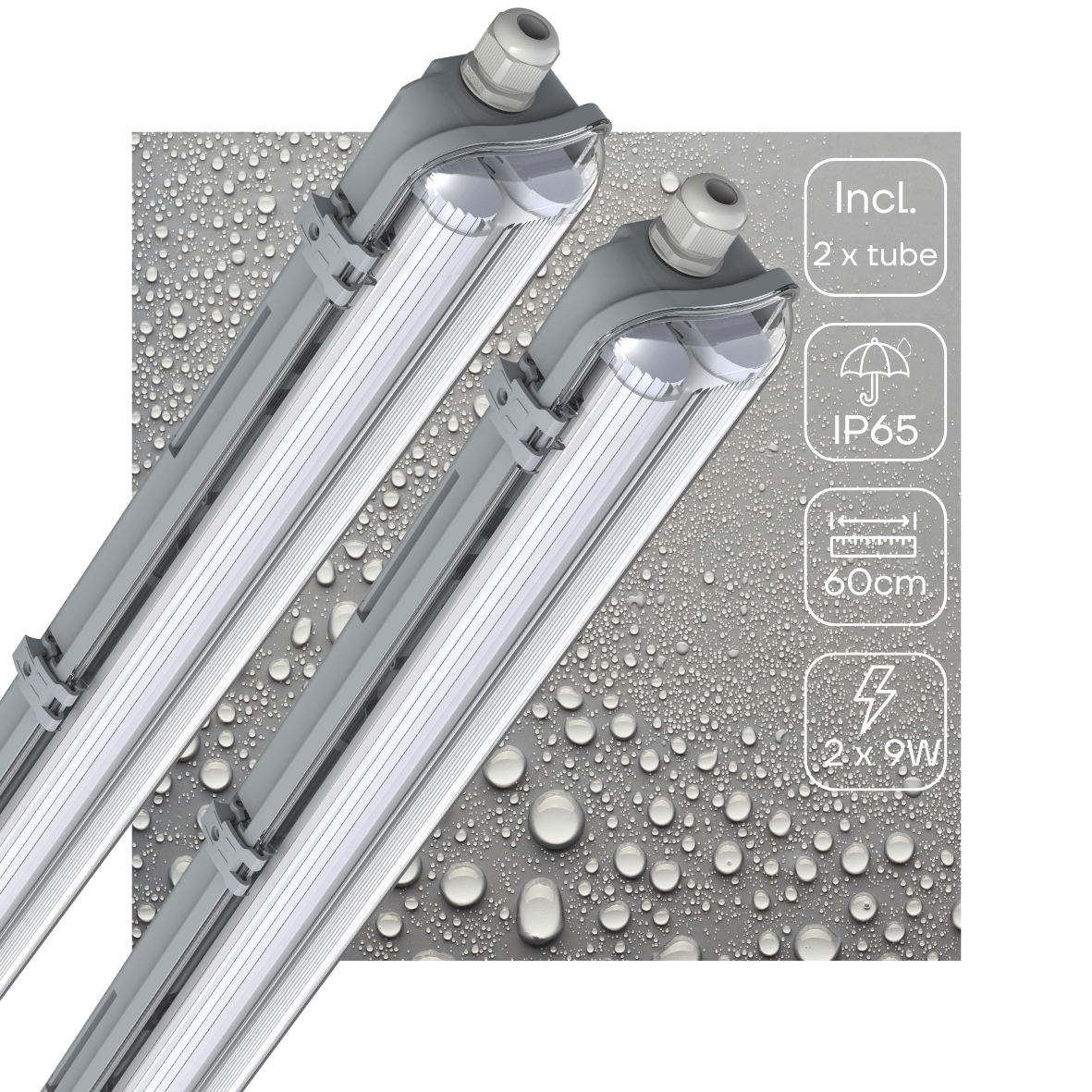LED Vochtbestendig armatuur 1800 lumen - 18W - Koelwit 4000K - IP65 - Dubbel - 60cm - 2 stuks