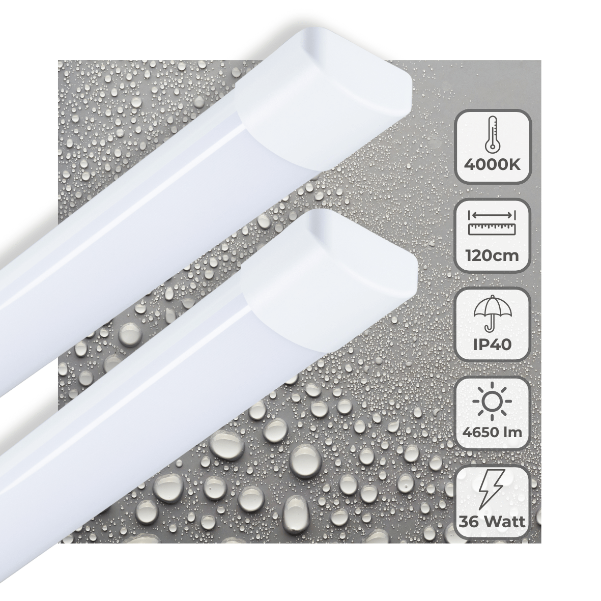 LED TL-armatuur 120cm - 4650 Lumen - 36W - Koelwit 4000K - IP40 - 230V - 2 stuks