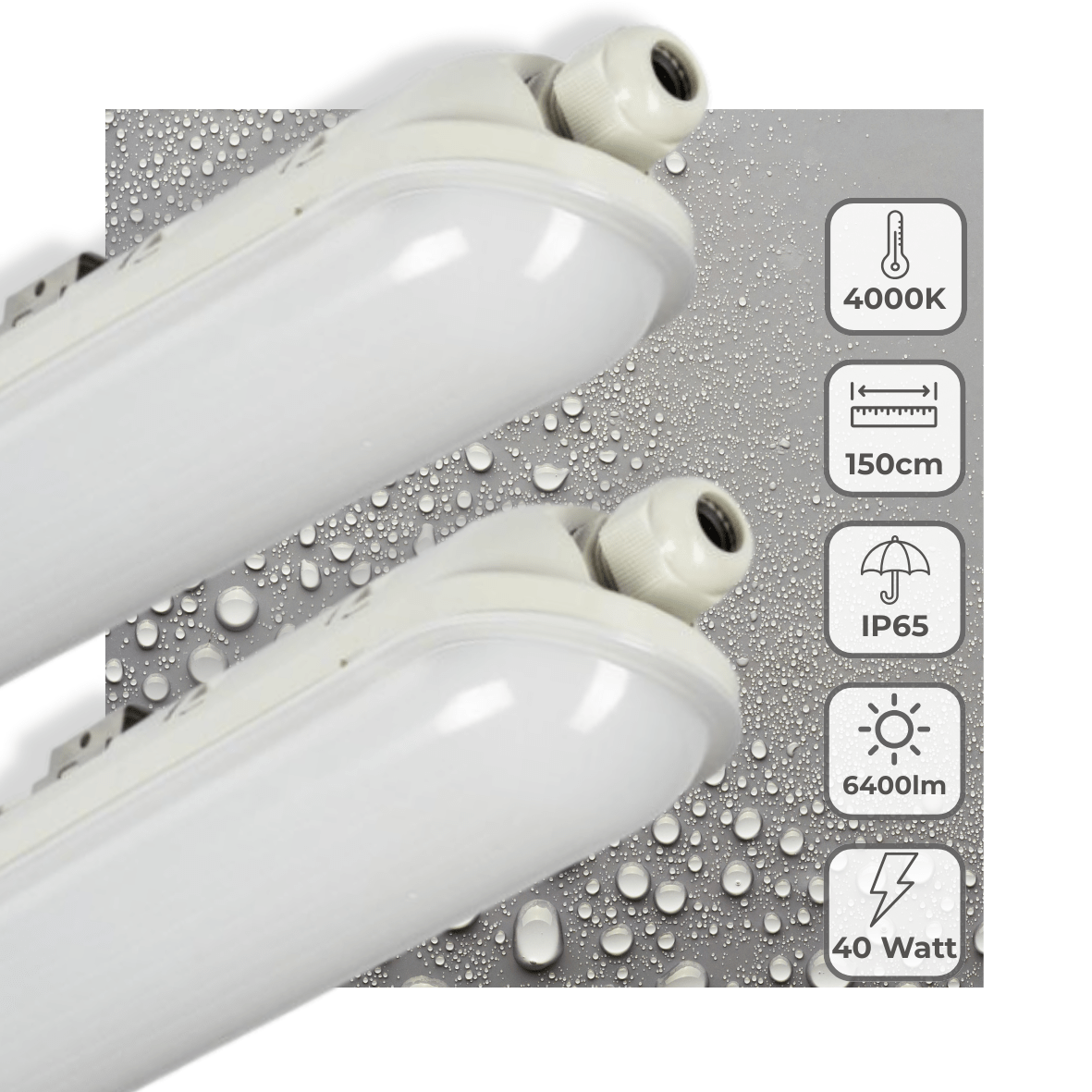 LED TL armatuur compleet koelwit 4000K - 40W 6400 lumen - 150cm IP65 waterdicht IK08 - 2 stuks