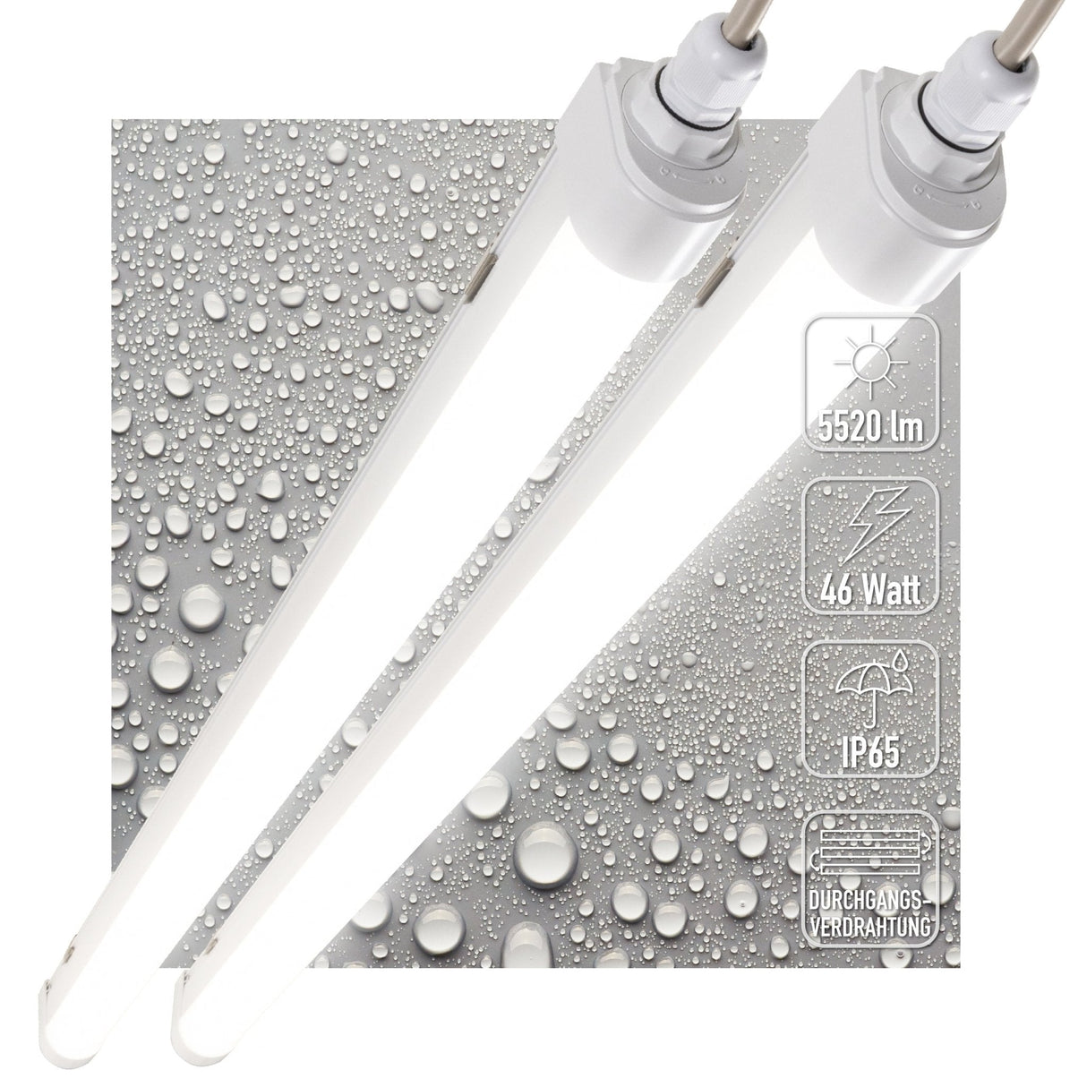 Luminaire LED pour tube fluorescent 5520 lumen - 46W - Blanc froid 4000K - 150cm - IP65 étanche - Raccordable - 2 unités
