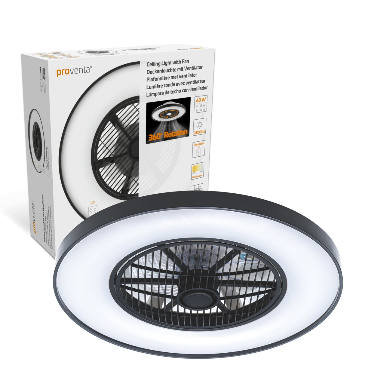 LED plafondventilator 3D Air premium 4300 lumen - 37W - instelbaar 2000K-4000K - afstandsbediening - Lumileds - 60cm - zwart/wit