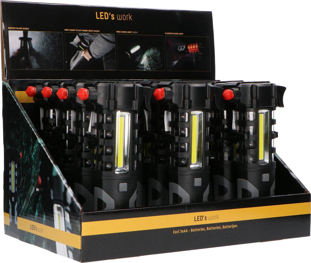LED noodverlichting auto oplaadbaar - 210 lumen - met noodhamer en gordelsnijder - 2 lichtpunten