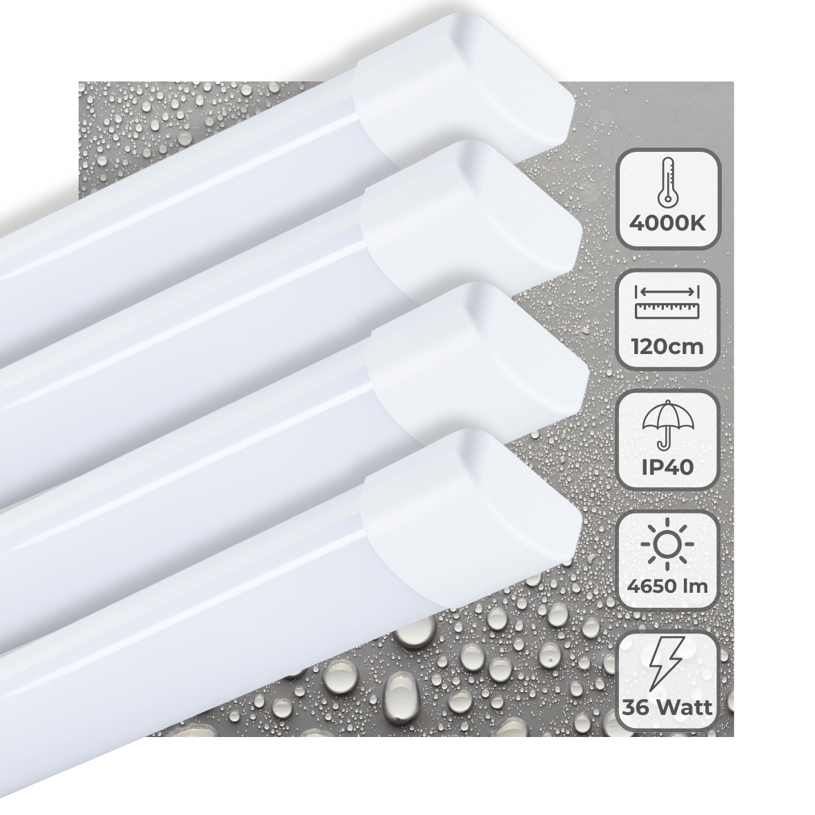 LED Balkarmatuur 4650 Lumen - 36W - Koelwit 4000K - 120cm - IP40 - 4 stuks