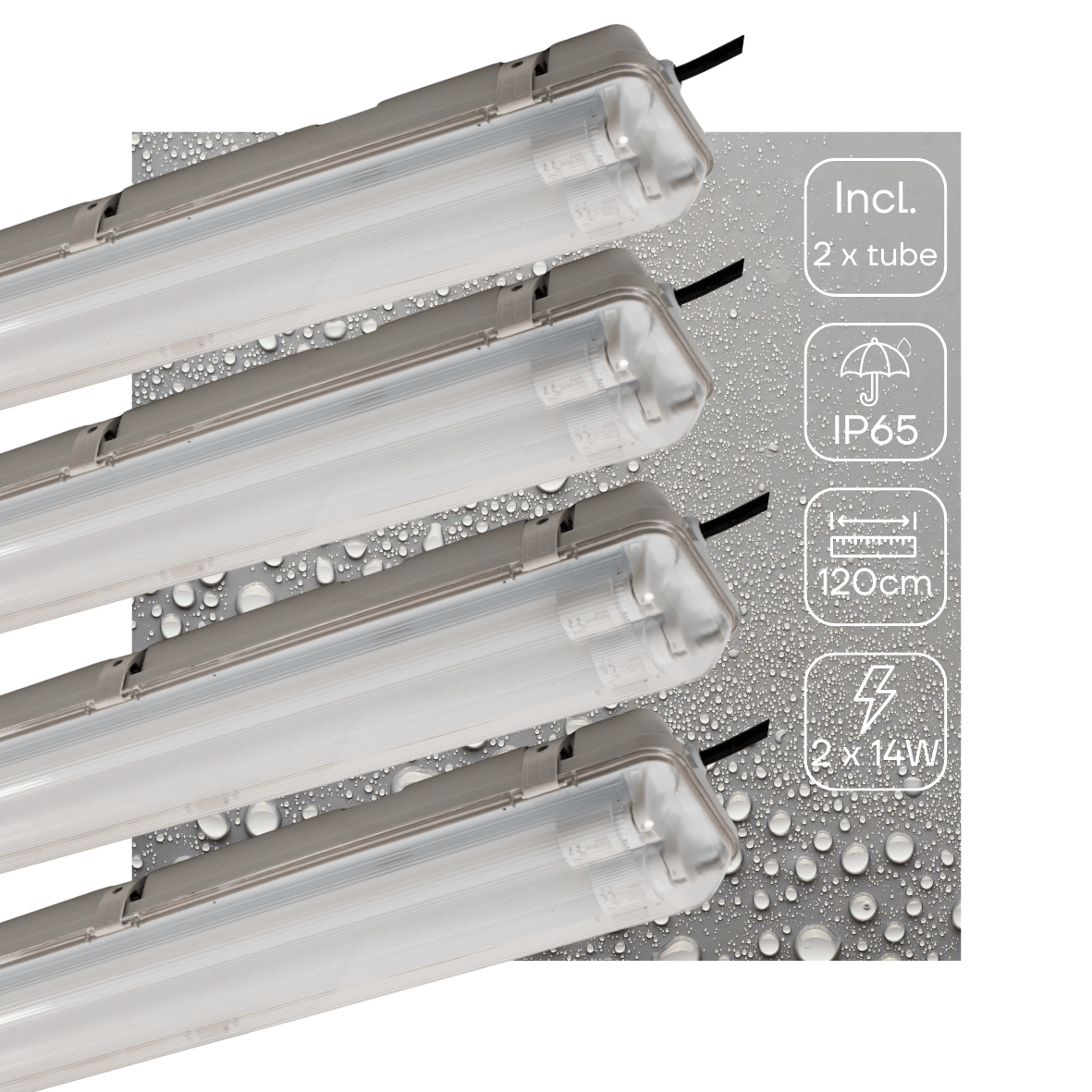 LED Armatuur met Sensor 4200 Lumen - 28W - Koelwit 4000K - 120cm - IP65 - PIR en Daglichtsensor - 4 stuks