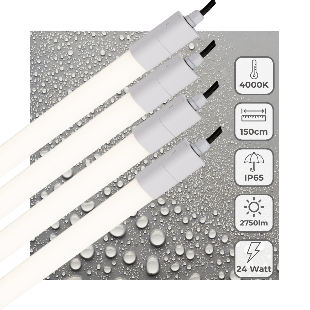 LED Vochtbestendig armatuur 2750 lumen - 24W - Koelwit 4000K - IP65 - 150cm - 4 stuks