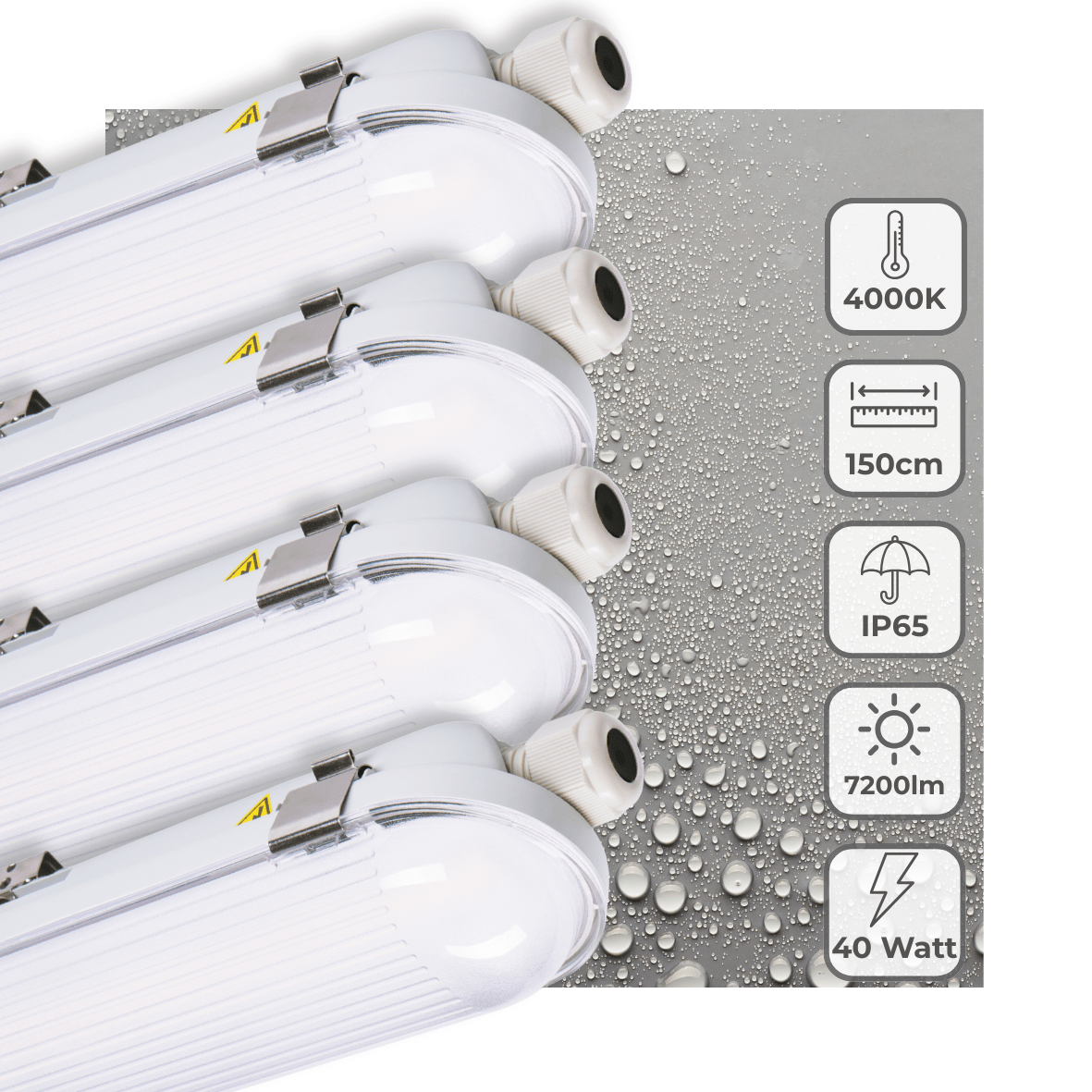 LED TL Armatuur 7200 Lumen - 40W - Koelwit - IP65 Waterdicht - 150cm - 4 stuks