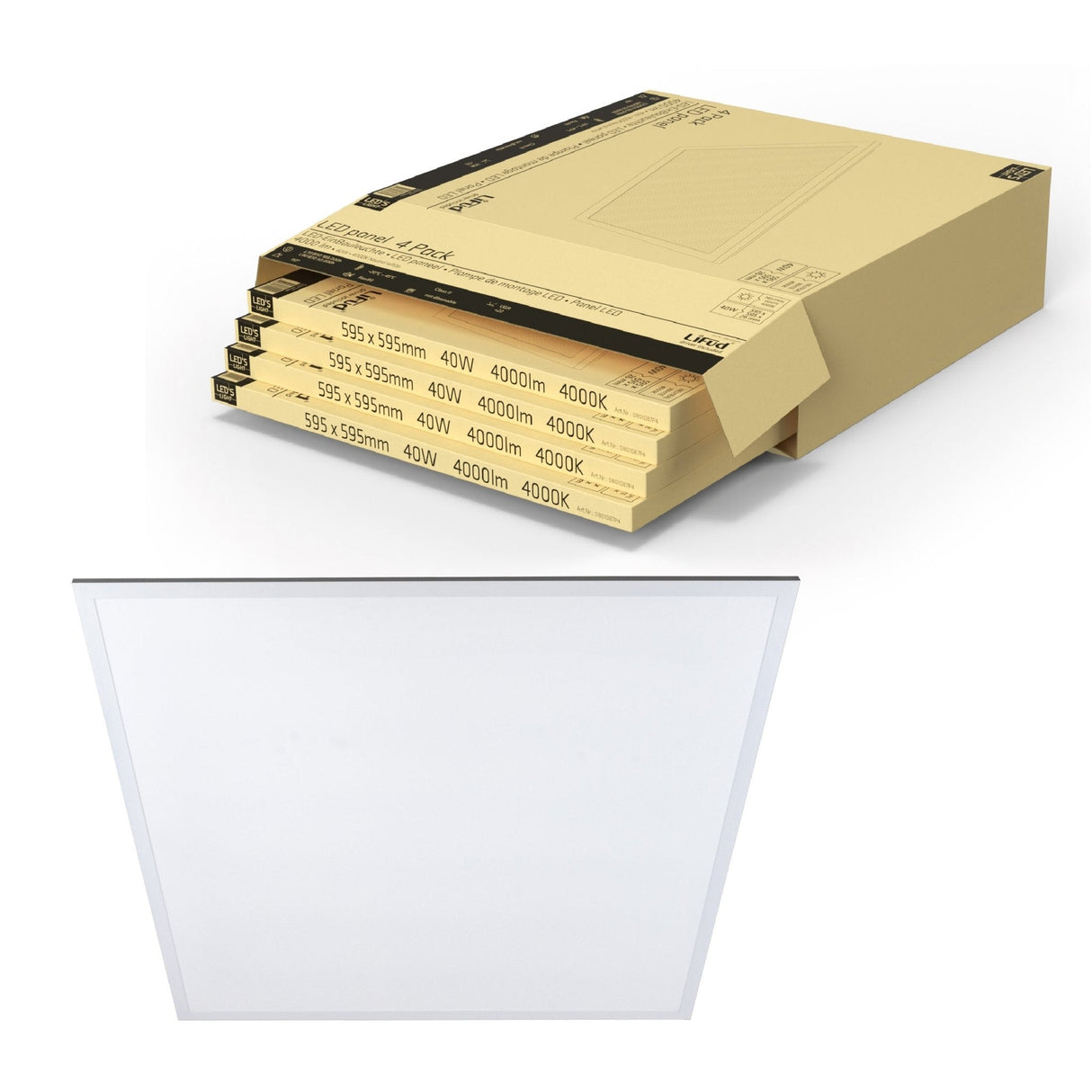 LED Paneel 60x60 cm - 40W - 4000 Lumen - Koelwit 4000K - Inclusief Driver - 4 Stuks