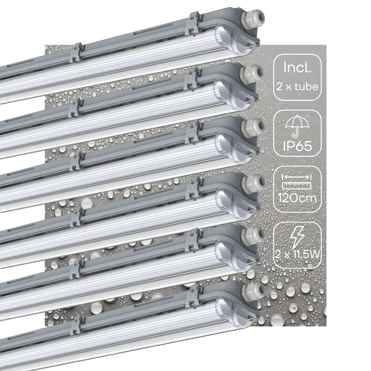 LED Vochtbestendig armatuur 4260 lumen - 23W - Koelwit 4000K - IP65 - Dubbel - 120cm - 6 stuks
