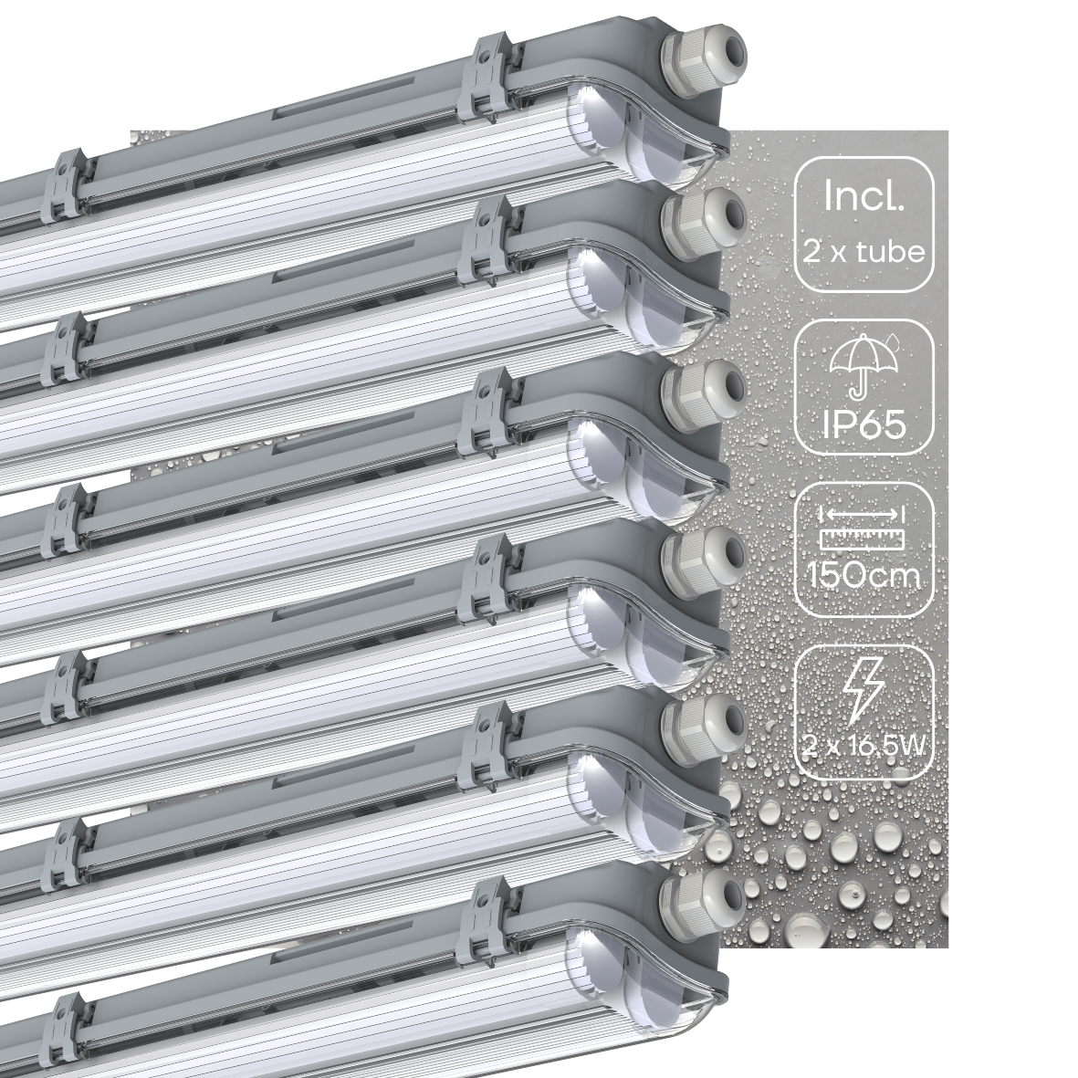 LED Vochtbestendig armatuur 6120 Lumen - 33W - 4000K Koelwit - IP65 - IK08 - 150cm - 6 stuks