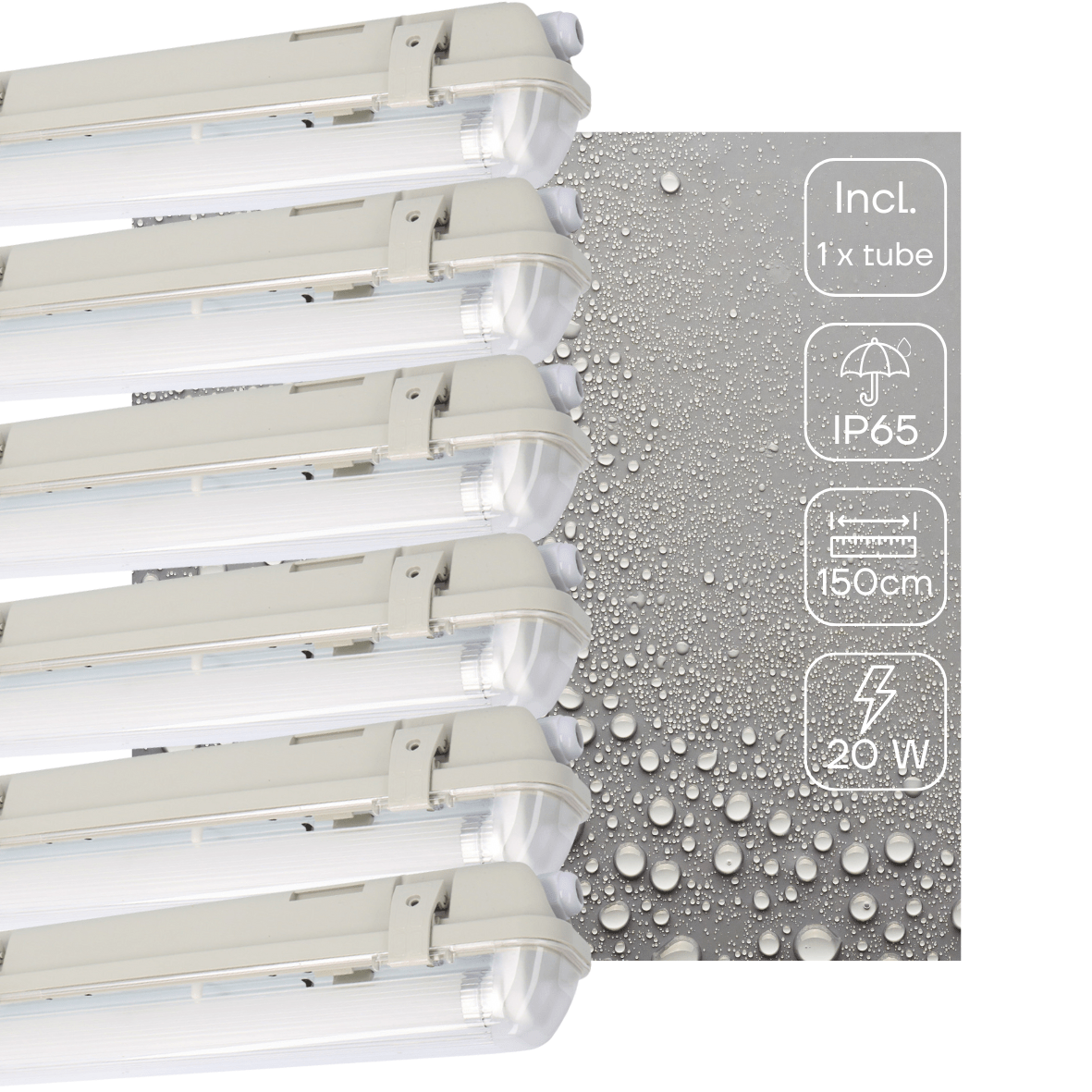 LED Vochtbestendig armatuur met microgolf sensor 150cm - 3100 lumen - 20W - Koelwit 4000K - IP65 - 6 stuks
