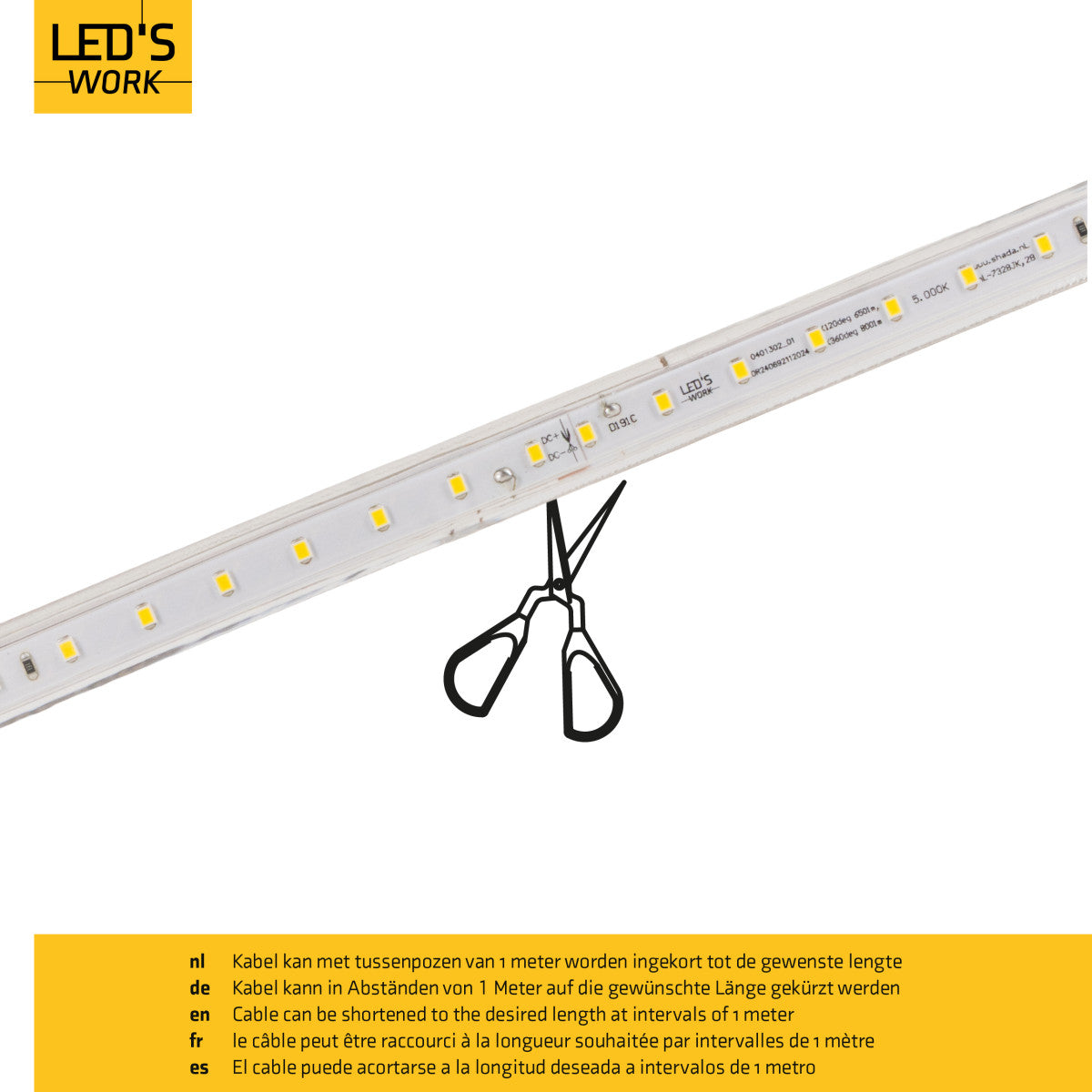 LED Lichtslang 50 m - 40.000 lm - 370W - Koelwit 5000K - IP65 - Knipbaar - Bouwverlichting - 230V