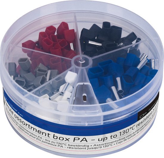 Adereindhulzen assortiment set - 5 maten van 0.5mm² tot 2.5mm² - dubbele draad hulzen - 225 Stuks