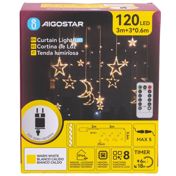 Aigostar lichtsnoer ijspegel warmwit met sterren en afstandsbediening voor sfeervolle verlichting