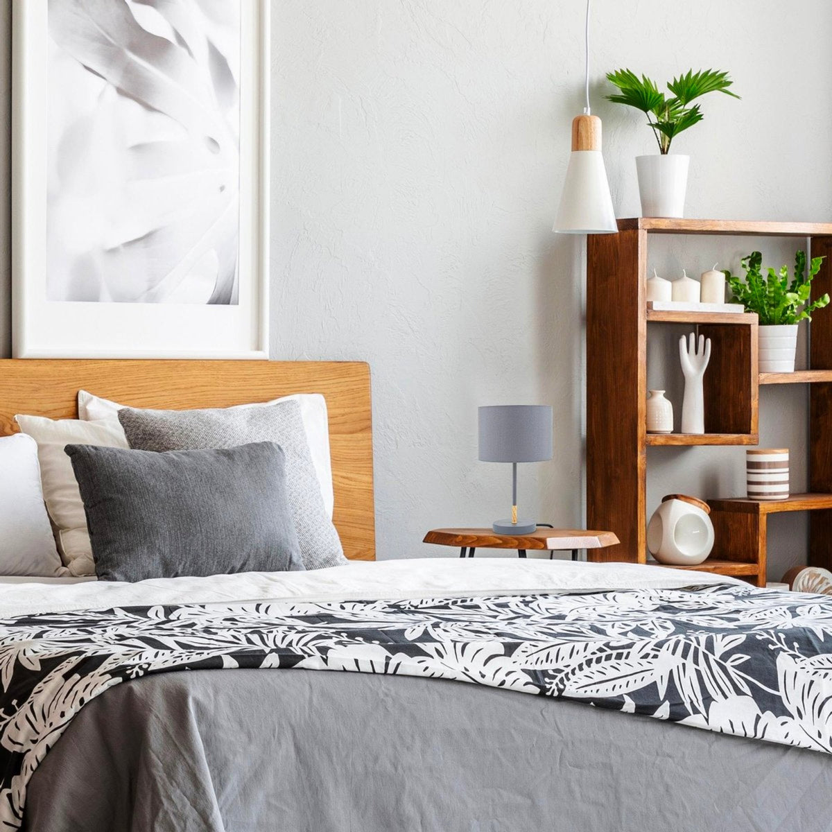 B.K.Licht - Grijze tafellamp - Metaal & stof - Met kap - Scandinavische bedlamp - Slaapkamer lamp - E27 fitting - Excl. lichtbron