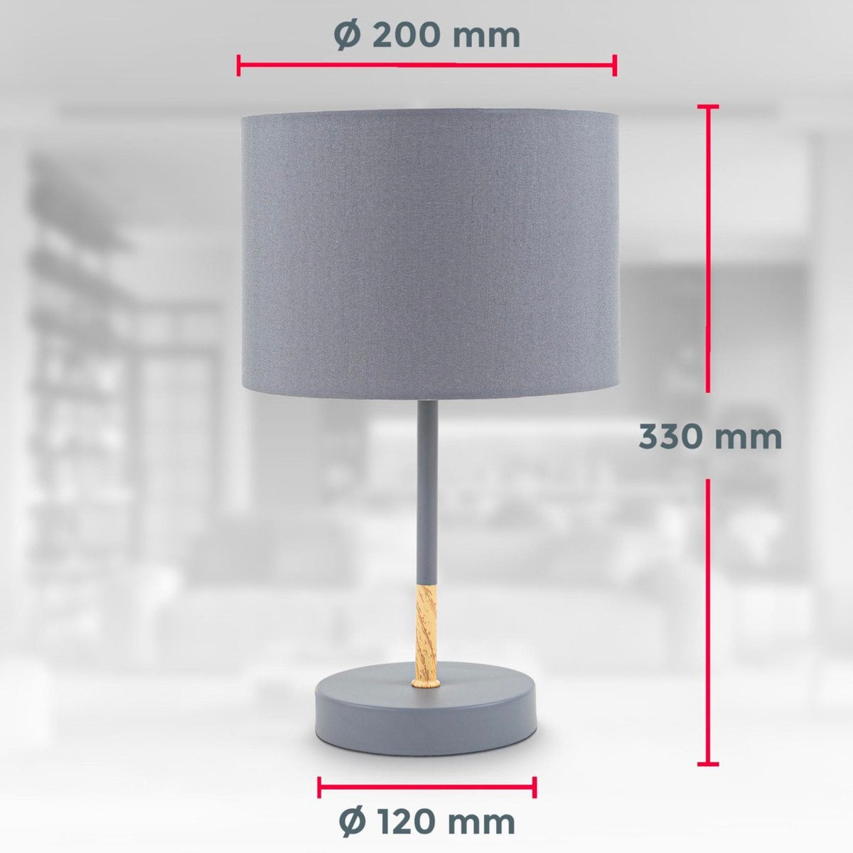 B.K.Licht - Grijze tafellamp - Metaal & stof - Met kap - Scandinavische bedlamp - Slaapkamer lamp - E27 fitting - Excl. lichtbron