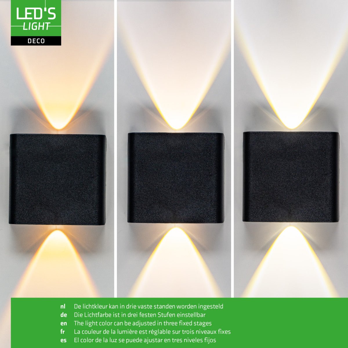 LED Wandarmatuur 170 Lumen - 2W - Koelwit 4000K/Warmwit 2700K/2000K - Zwart - IP65 - Buitenverlichting