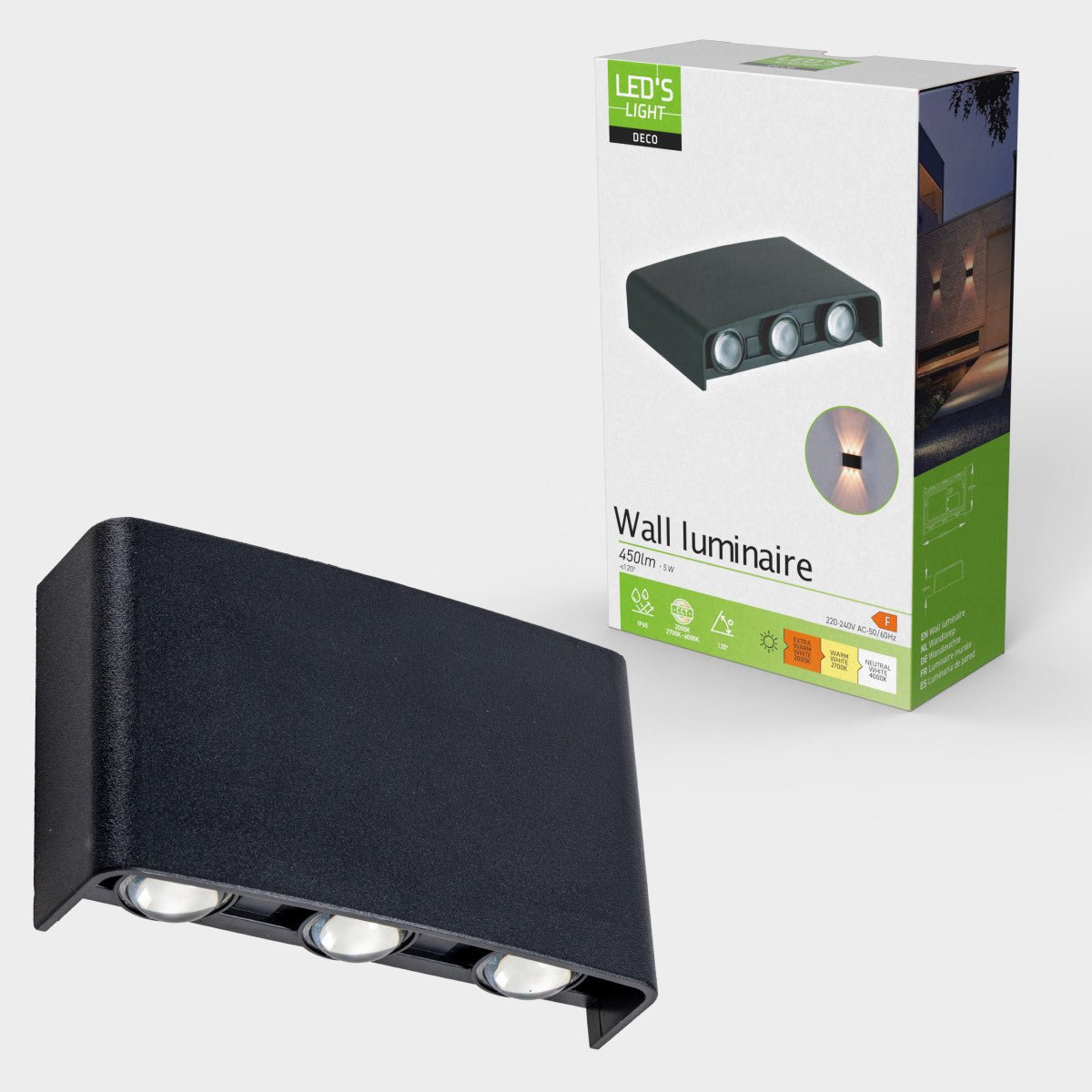 LED Wandlamp Buiten 450 Lumen - 5W - 2000K/2700K/4000K - Up Down - IP65 - Zwart
