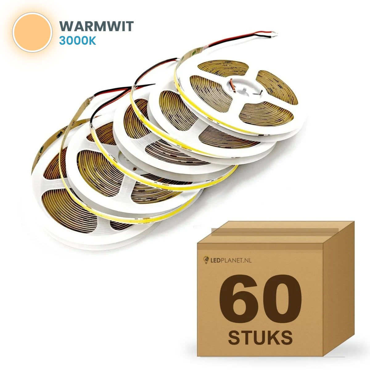 Doos met 60 rollen COB LED strip 24V warmwit 3000k