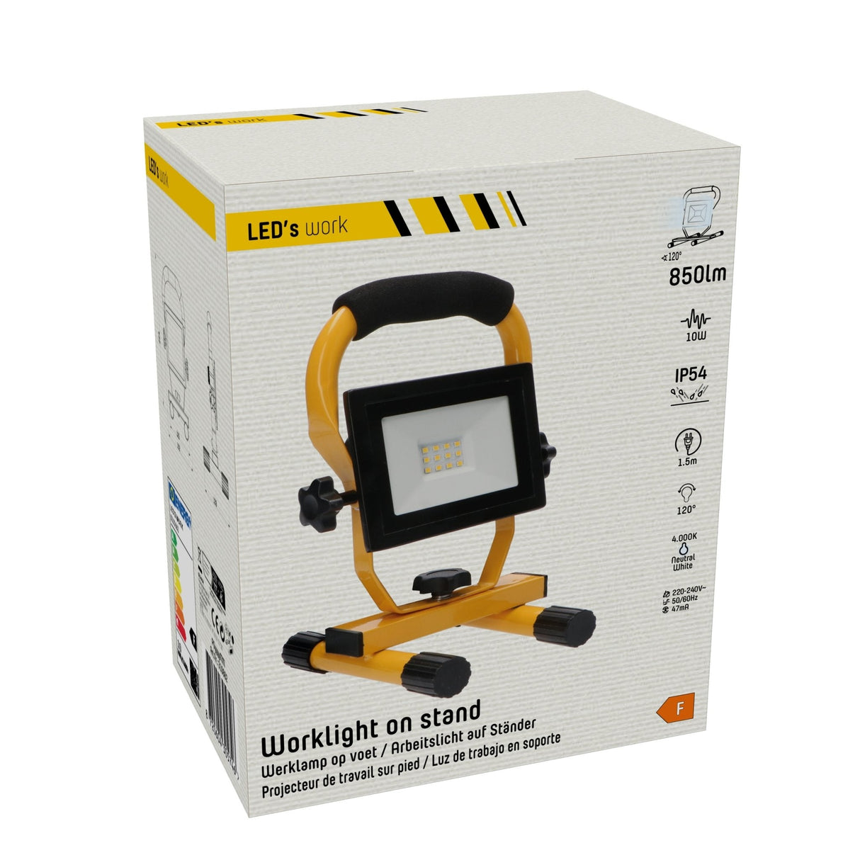LED Werklamp 850 lumen - 10W - Koelwit 4000K - IP54 Spatwaterdicht - Inklapbaar - 1,5m Kabel