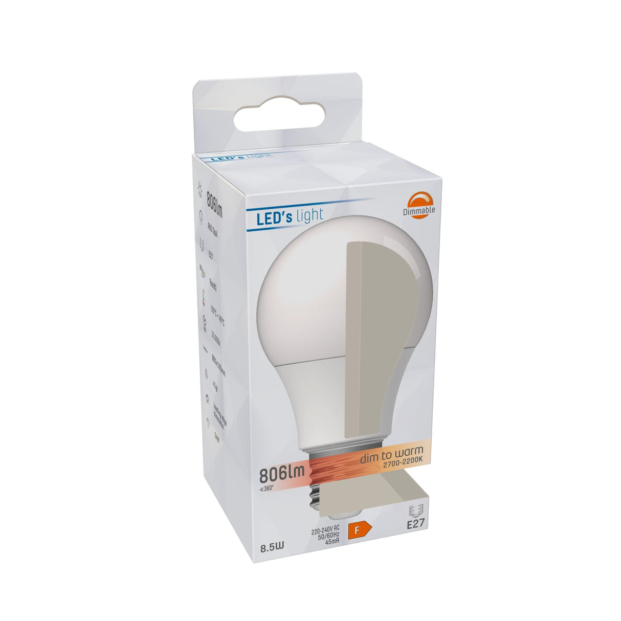 LED Lamp Dimbaar 806 lumen - 8,5W - 2700K-2200K - E27 - Dim-To-Warm