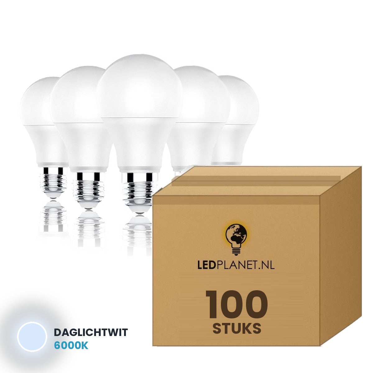 LED lamp E27 A60, 100 stuks, 6000K, doos