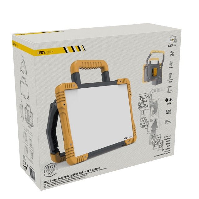 LED Accu Werklamp 5500 lumen - Koelwit 5000K - 18V Draadloos - Dimbaar - IP54 Waterdicht - USB Poort