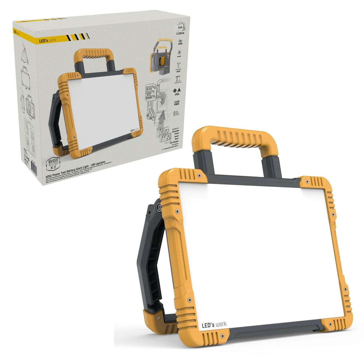 LED Accu Werklamp 5500 lumen - Koelwit 5000K - 18V Draadloos - Dimbaar - IP54 Waterdicht - USB Poort