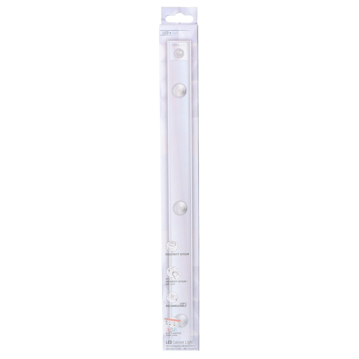 Éclairage de meuble EasyFix à installer sous le meuble avec détecteur de mouvement - fonction RGB - 3 points lumineux - Sans fil et rechargeable (USB-C) - 35 cm