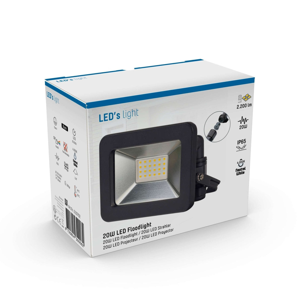 LED Schijnwerper 2200 lumen - 20W - Koelwit 4000K - IP65 Waterdicht