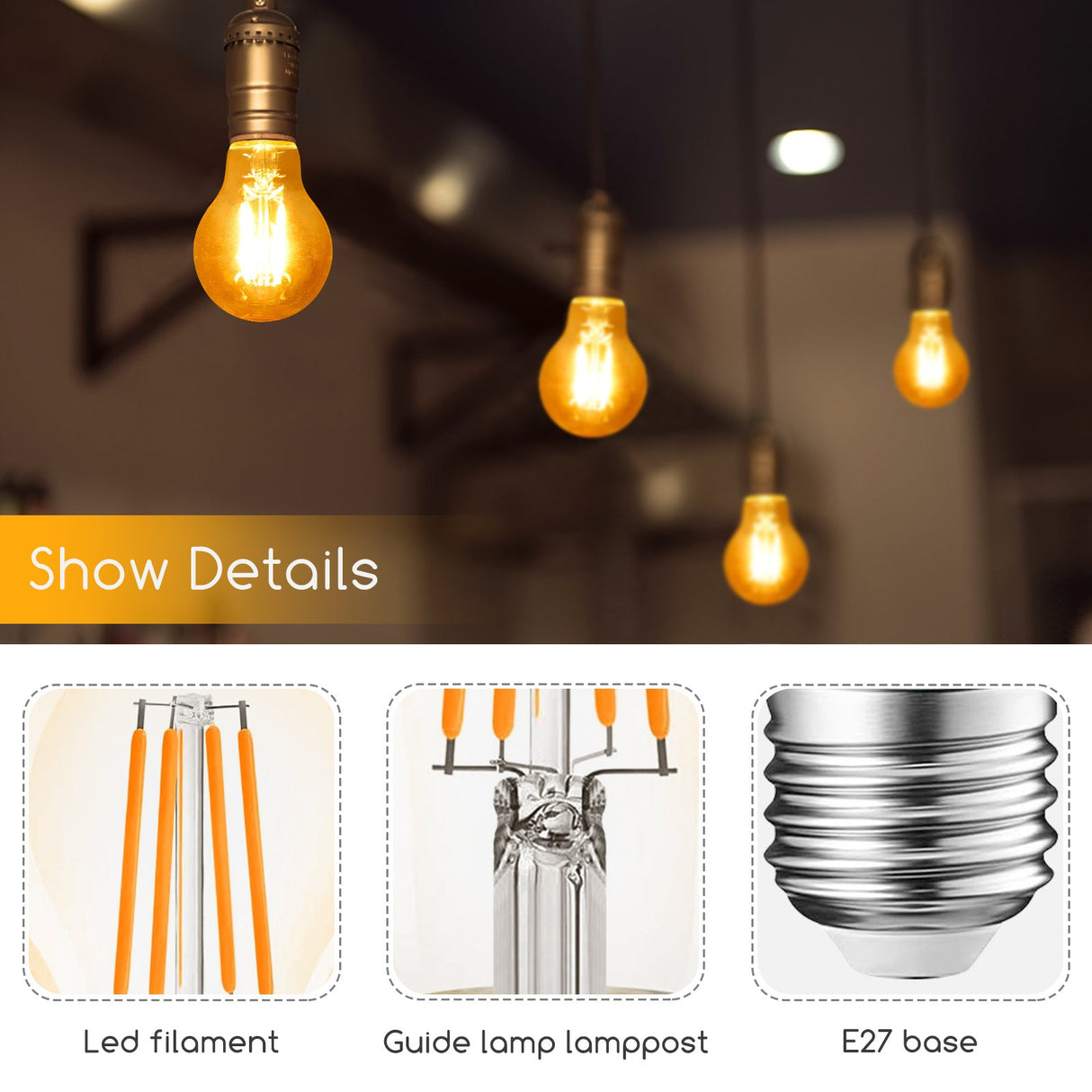 Ampoule E27 10 pièces | LED 8 W=63 W blanc chaud | 850 lumens - 2200 K - verre ambré - LEDPLANET.NL