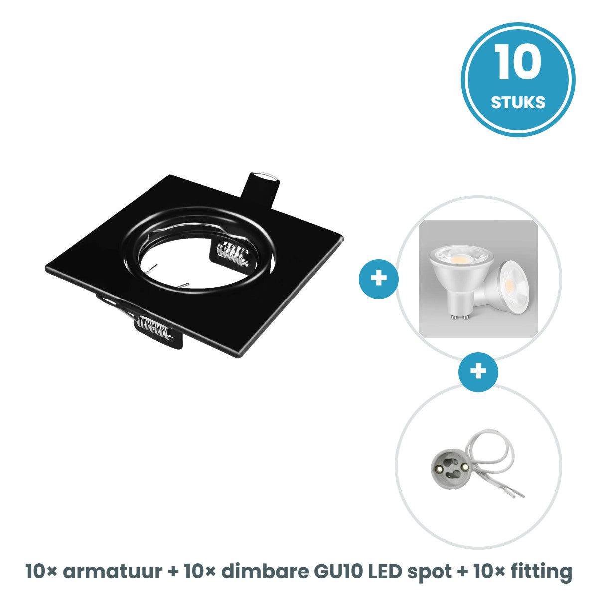 10 GU10 inbouwspots vierkant zwart compleet