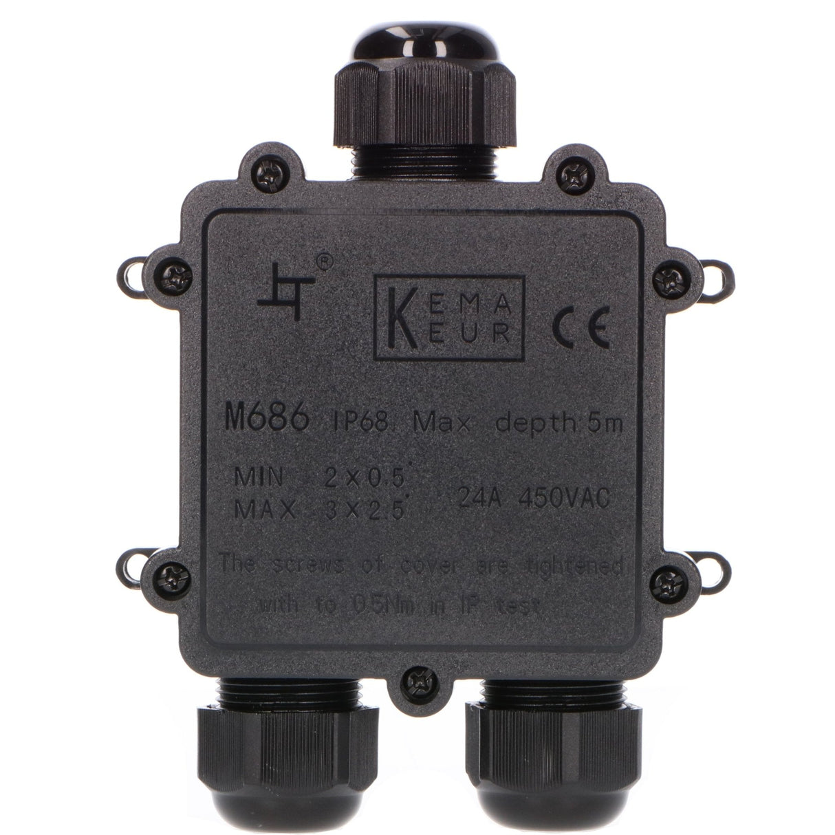 Waterdichte Kabeldoos IP68 - T-Connector - Voor Kabels 4-14mm - Zwart