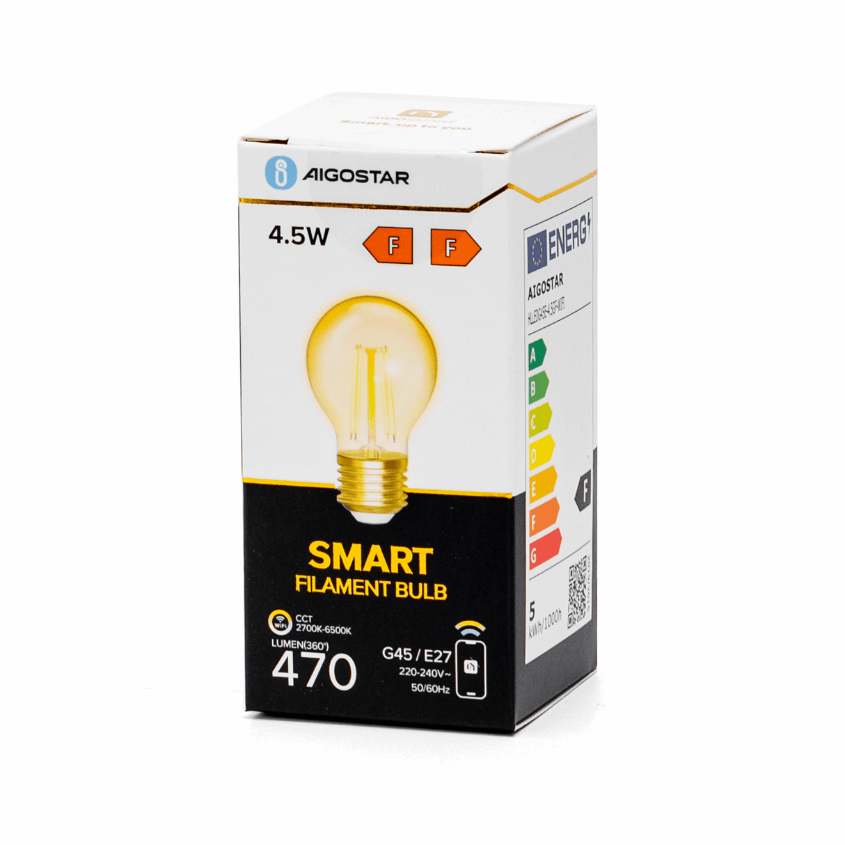 Ampoule sphérique E27 4,5 W WiFi + Bluetooth CCT 2700 K - 6500 K | Ampoule connectée G45 - blanc chaud - blanc lumière du jour, filament LED ~ 470 lumens - verre ambré - 230 volts - LEDPLANET.NL