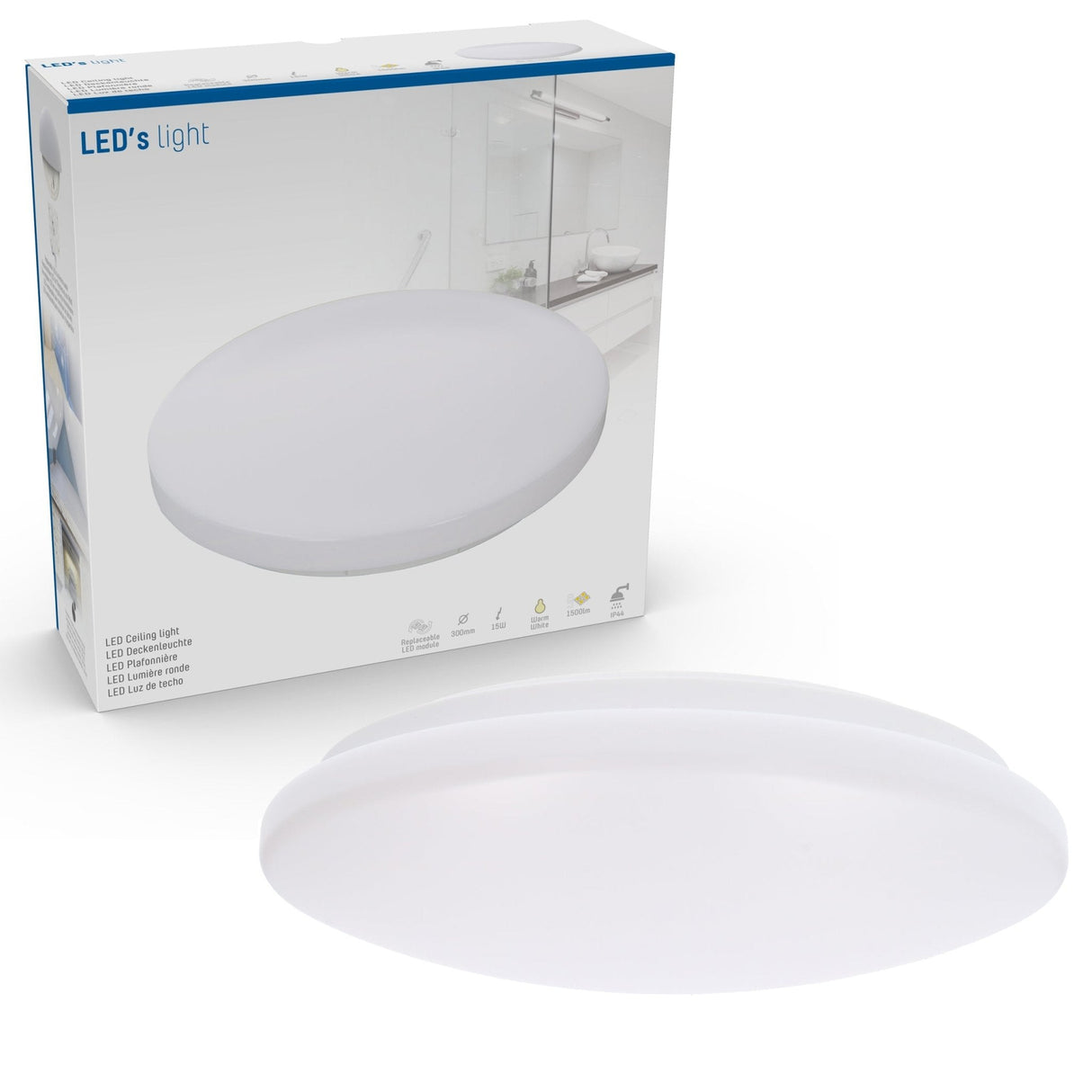 LED Plafondlamp 1500 lumen - 15W - 3000K - IP44 - Ø30cm - Badkamer