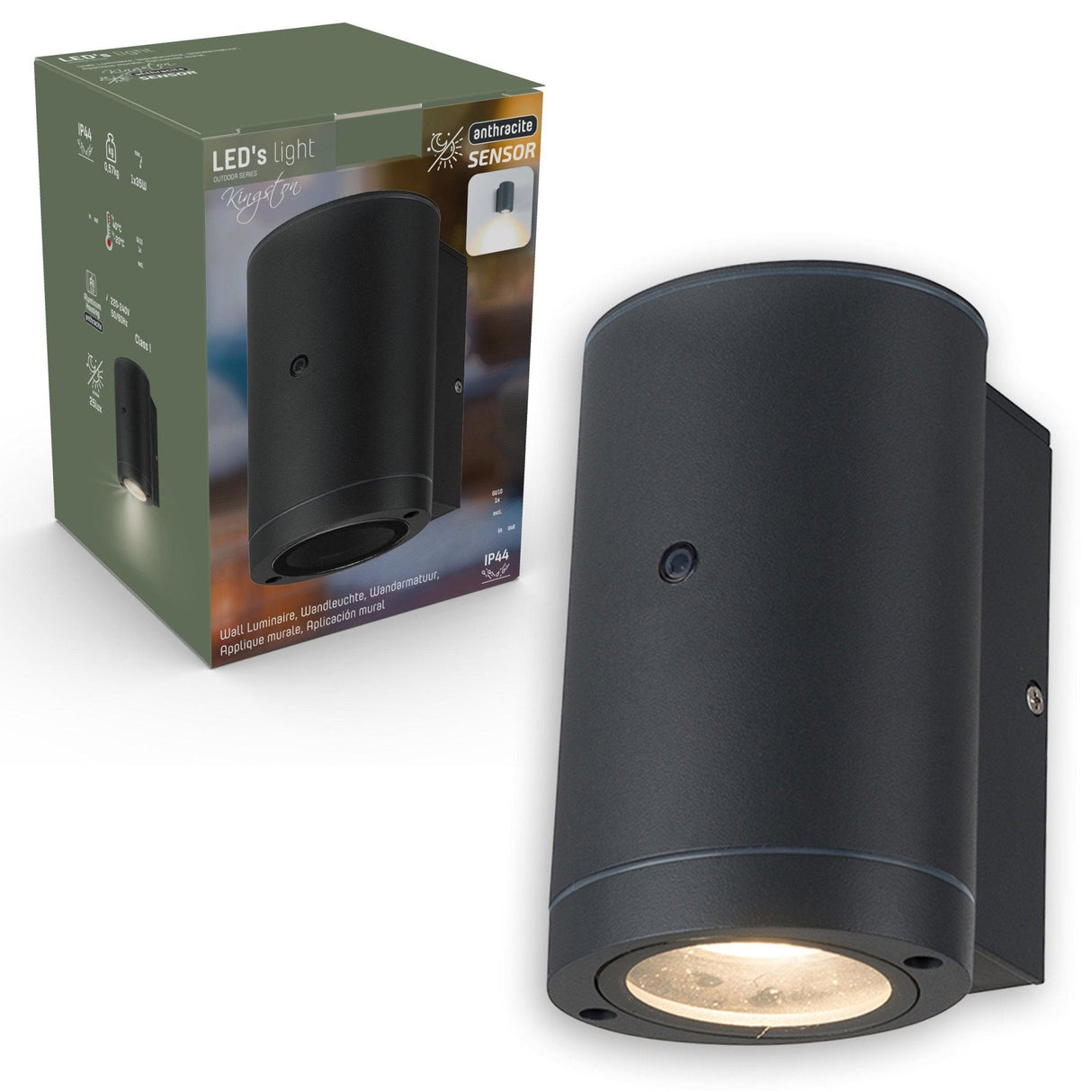 Lampe extérieure LED's Light avec détecteur - IP44 étanche - douille GU10 - Modèle Bari - Anthracite