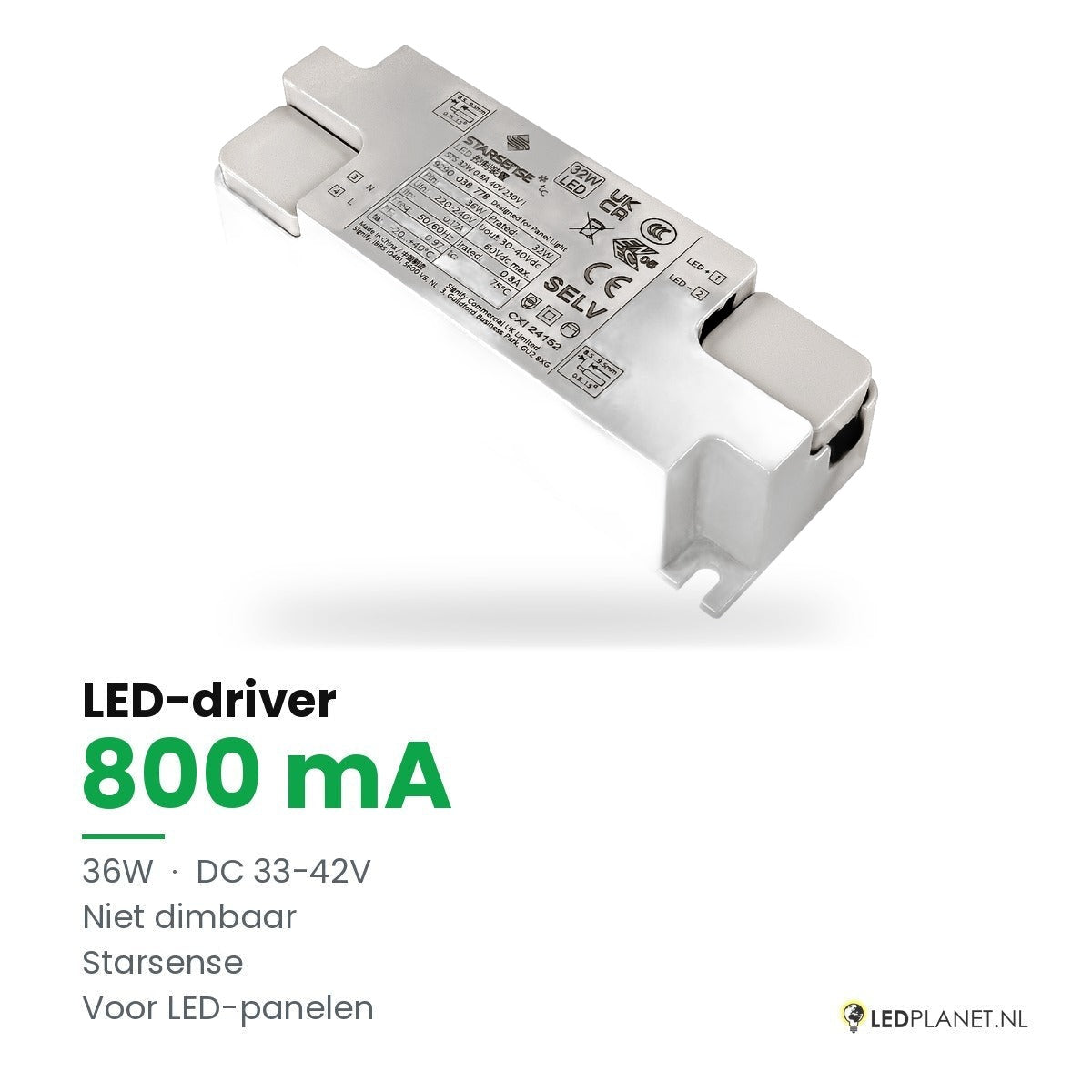 LED-driver voor LED-paneel - 36W - 800 mA - DC 33-42V - niet dimbaar - Starsense