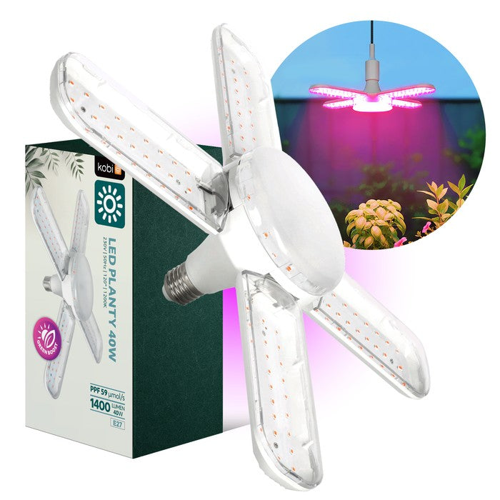 LED Kweeklamp E27 40W 1400lm - Groei & Bloei - 5 Koppen (4 Instelbaar) - 120° - IP20 - 230V