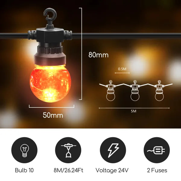 Aigostar LED lichtslinger buiten waterdicht met 10 lampen en 8 meter lengte voor sfeervolle buitenverlichting