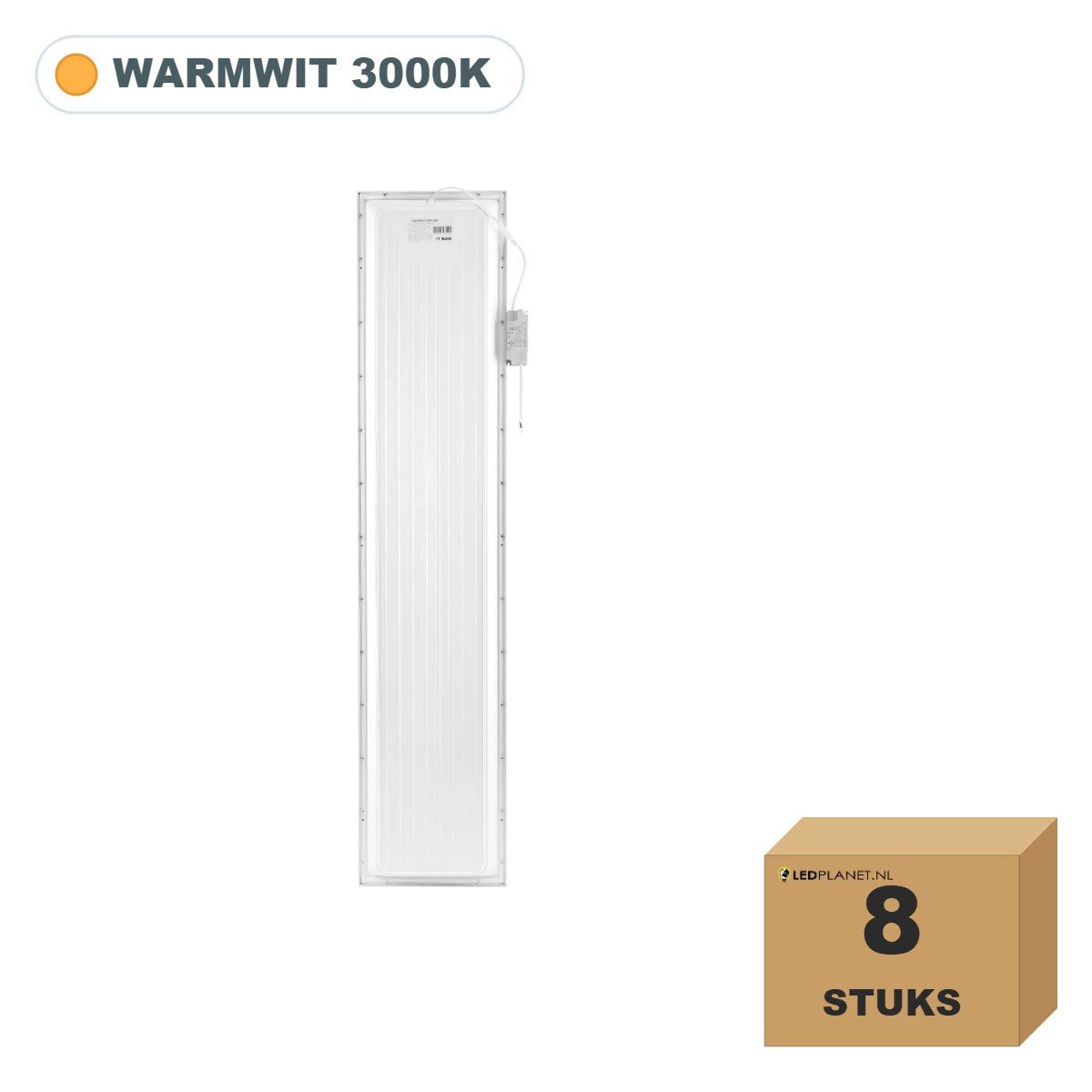 8 stuks LED paneel 30x150, 36W, UGR<19, warmwit 3000K, in doos