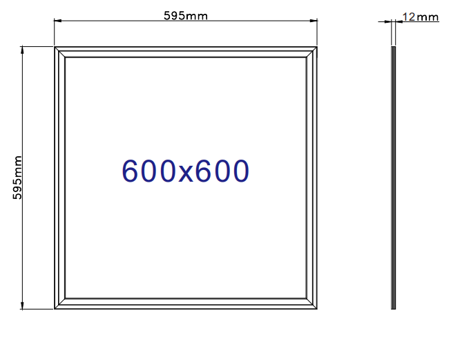 Maattekening LED paneel 600x600 IP65