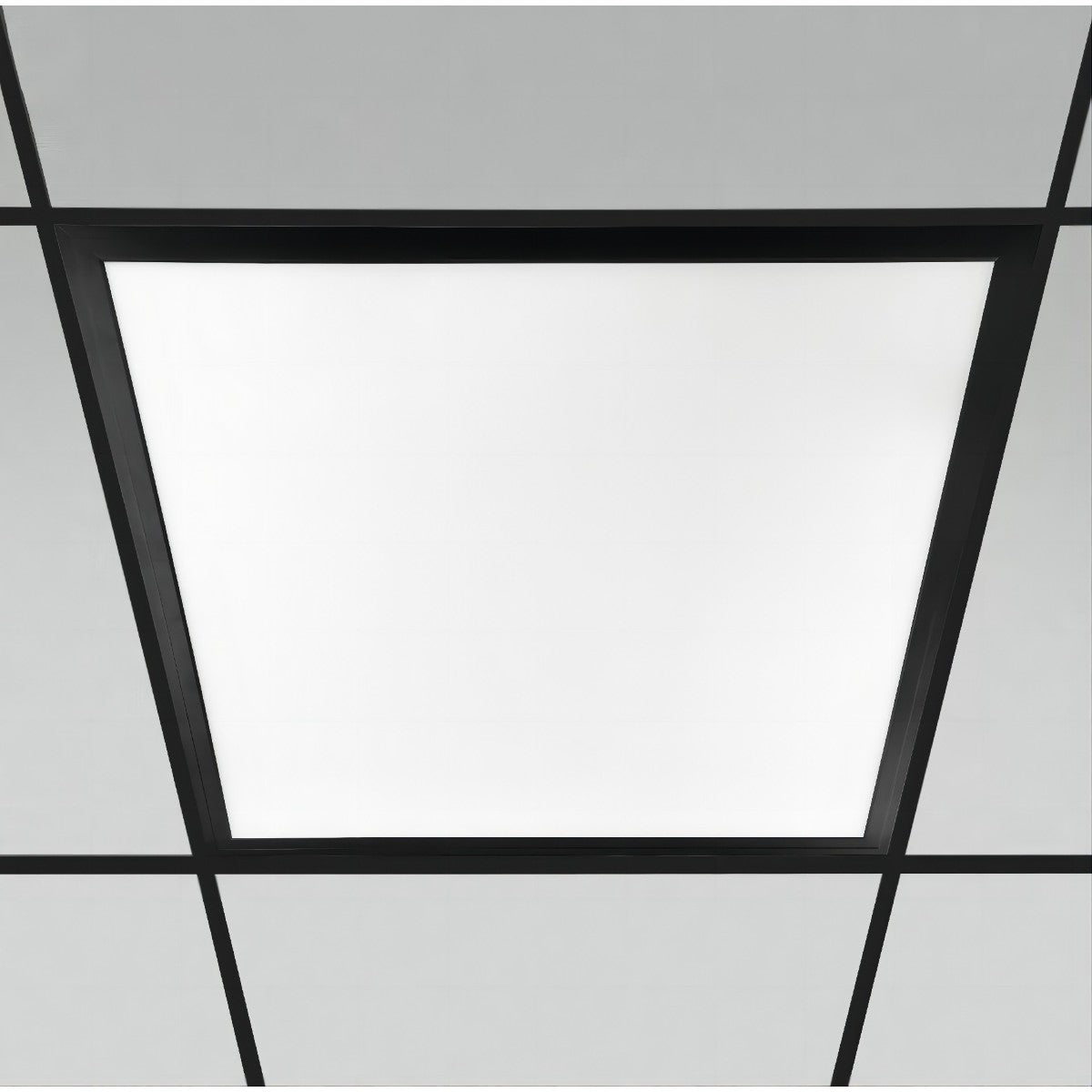 LED paneel 60x60 met zwart frame in een systeemplafond