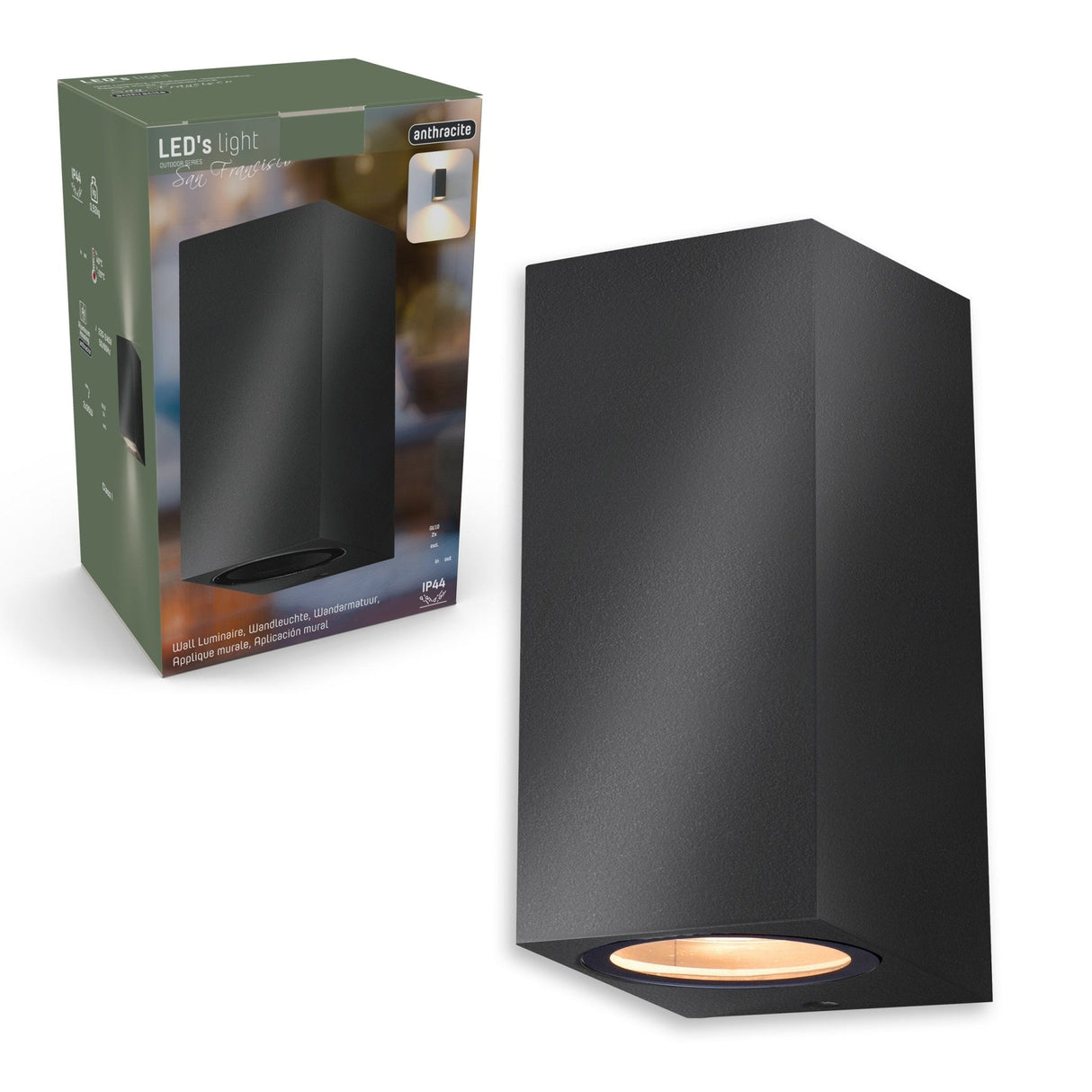NØRD Up&Down - Lampe extérieure LED's Light avec douille GU10 - Rectangulaire - IP44 - Anthracite - Modèle Milan