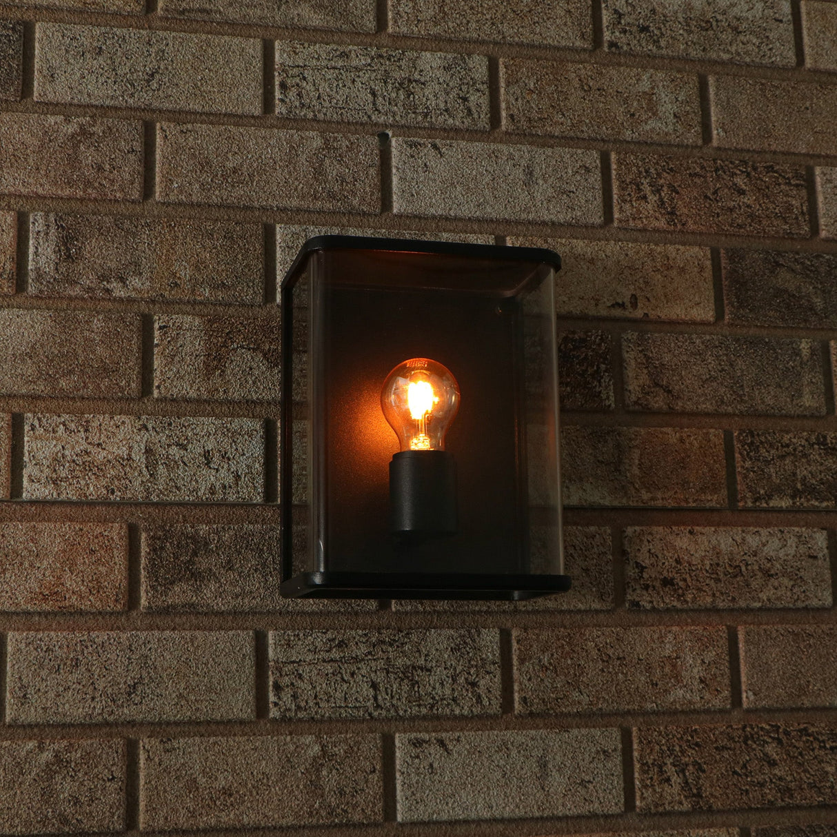 LED wandlamp glas rechthoek E27 fitting - IP44 waterdicht - 25cm - zwart