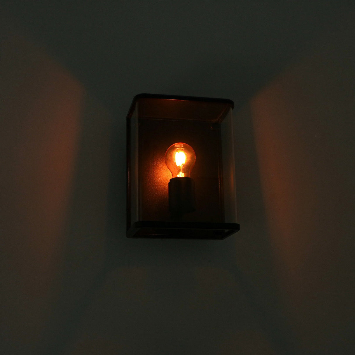 LED wandlamp glas rechthoek E27 fitting - IP44 waterdicht - 25cm - zwart