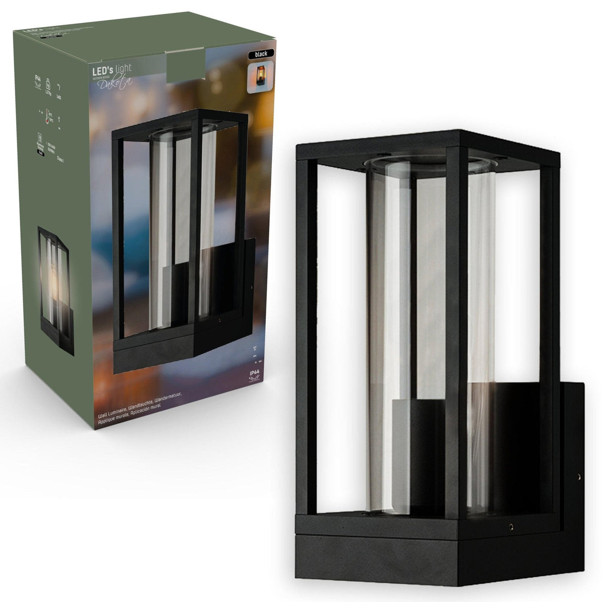 LED's Light applique murale LED avec vitres en verre - Rectangulaire - Douille E27 - IP44 - Noir