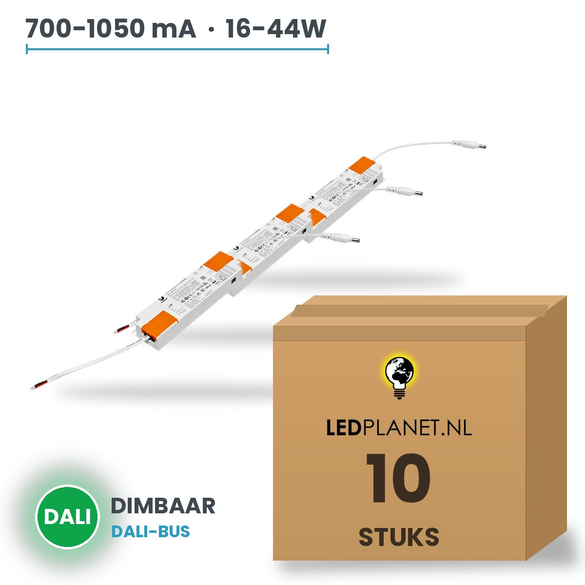 Doos met 10 stuks Dimbare LED-driver DALI - 16-44W - 700-1050 mA instelbaar - max. 42V - XZ