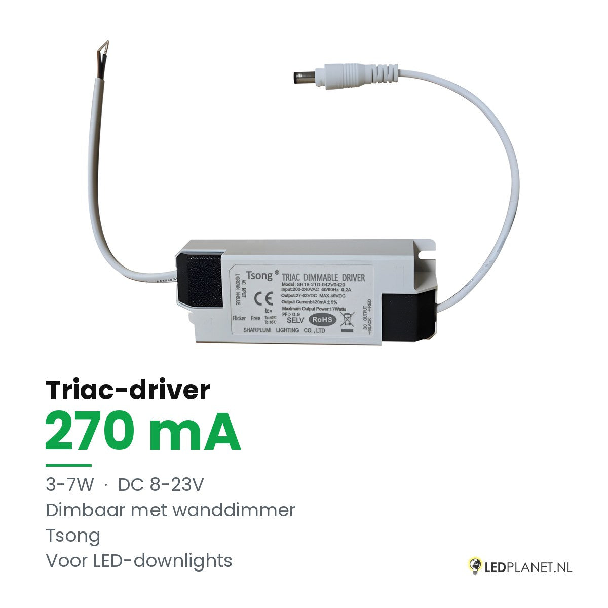 Dimbare LED-driver Triac - 3-7W - 270 mA - DC 8-23V