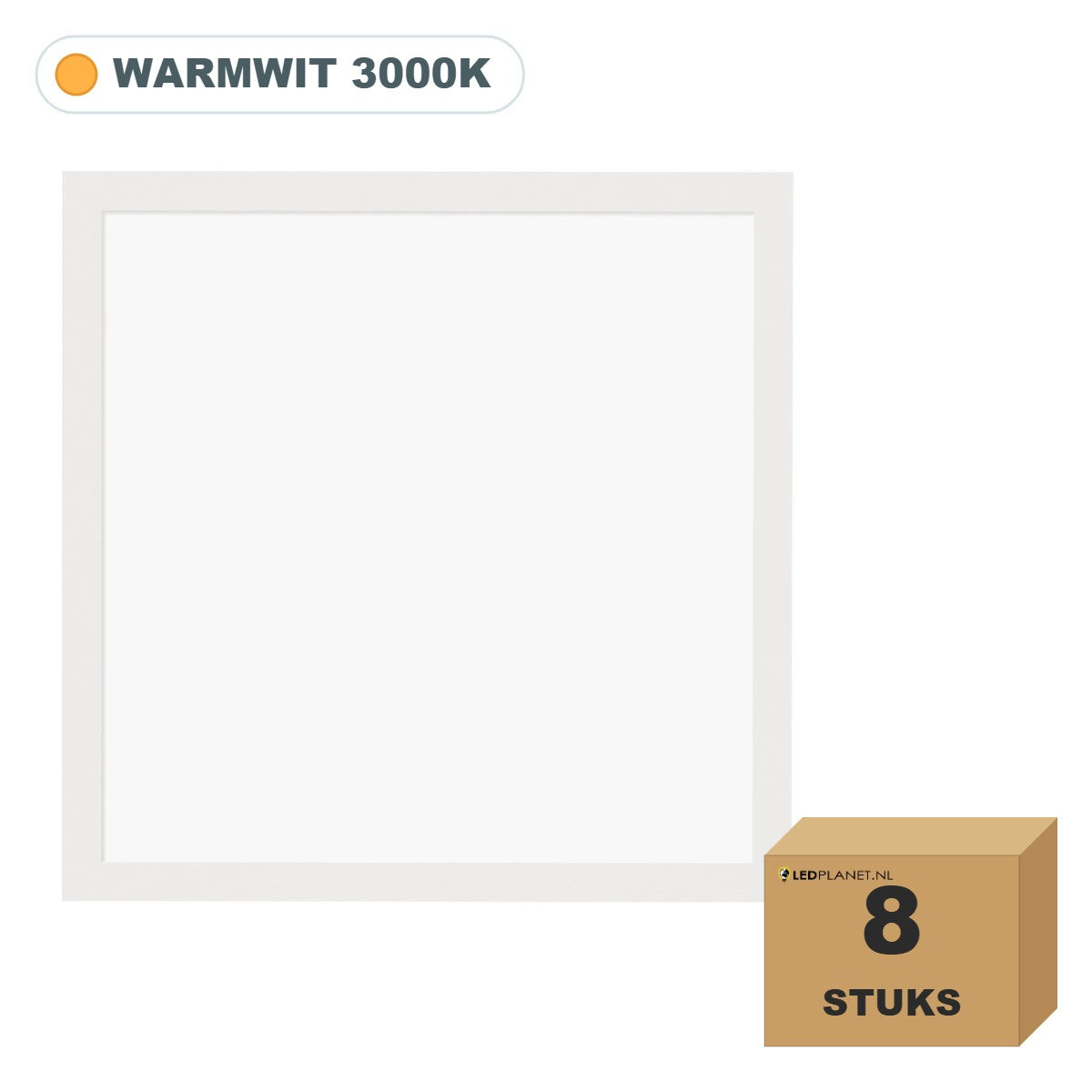 8 stuks LED paneel 62x62, 28W, UGR<19, warmwit 3000K, in doos