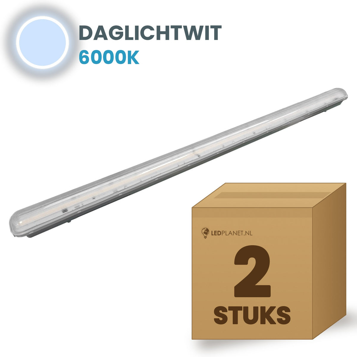 Doos met 2 LED tri-proof armaturen 1200mm daglichtwit 6000K